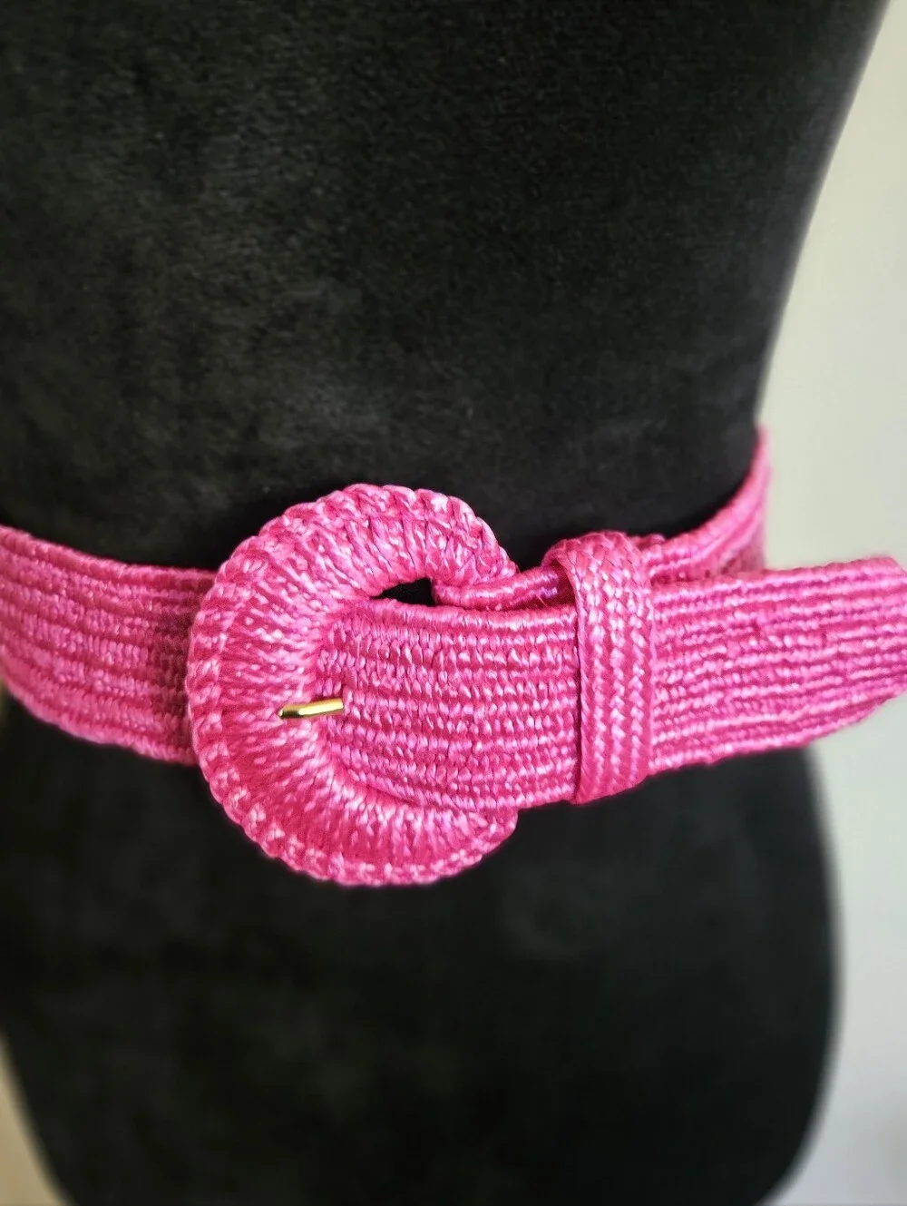 Vintage Women's Pink Raffia Strecth Statement Waist Belt Size S/M
